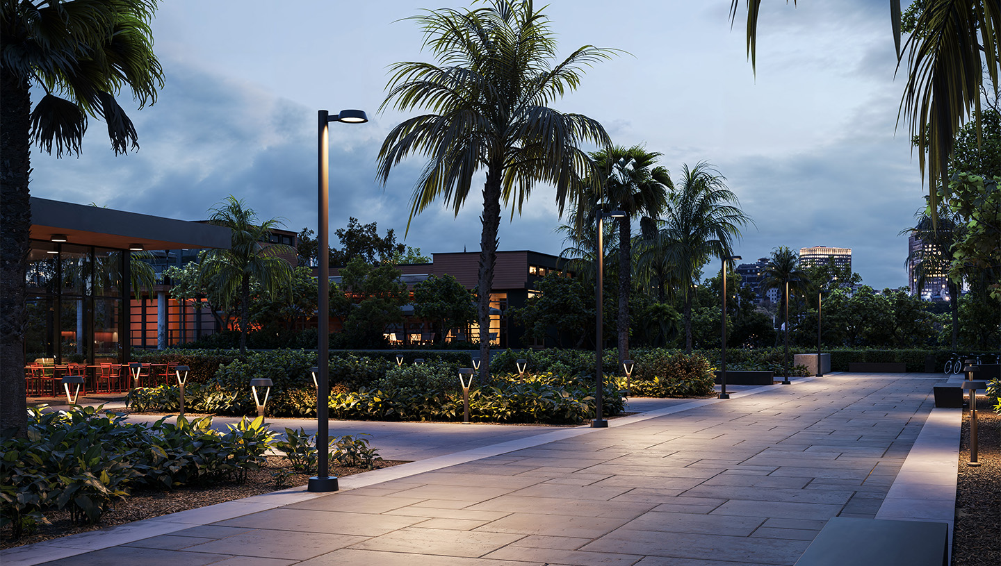 Luminis Clermont poles lighting an outdoor path