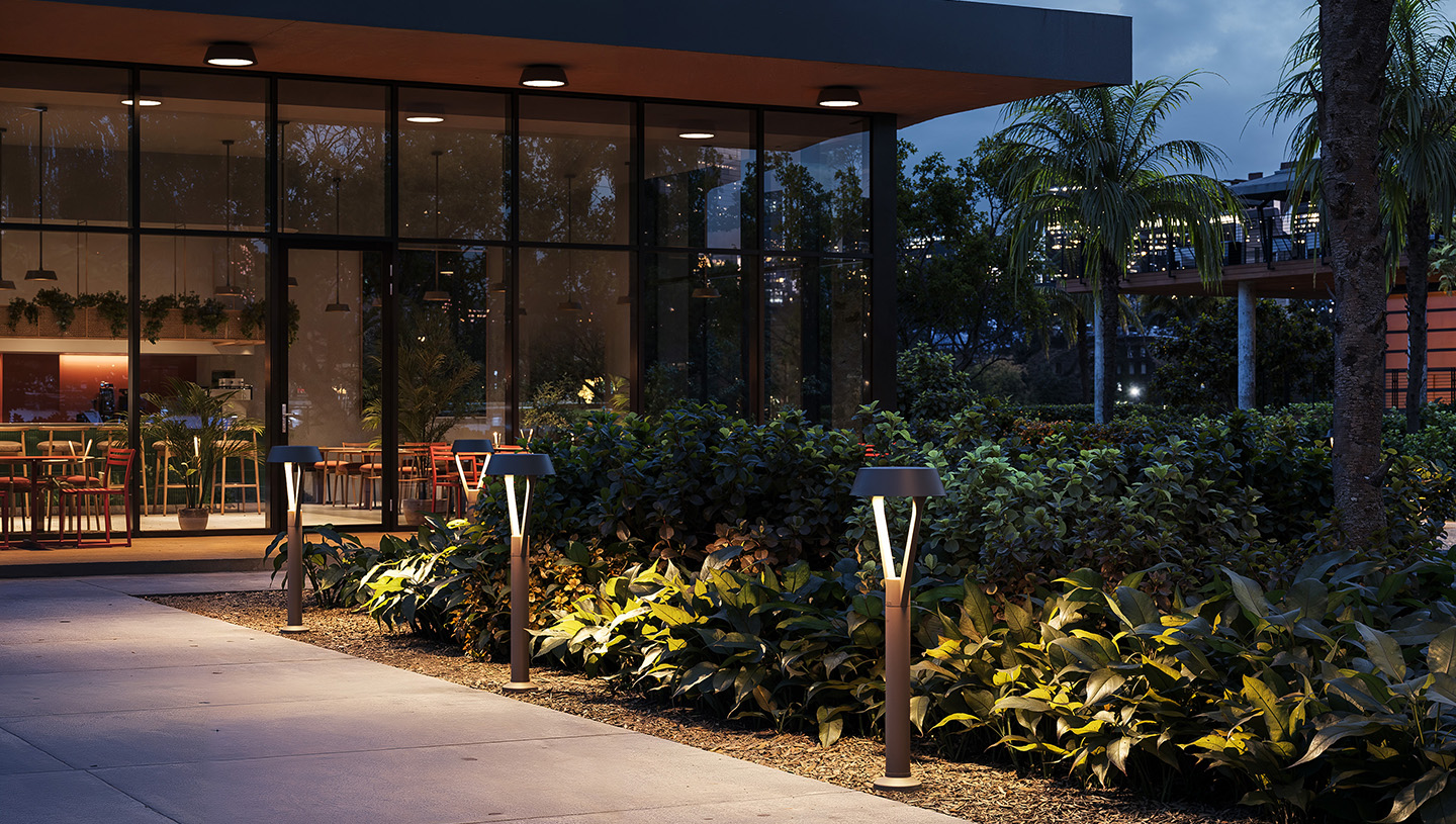 Landscaped entry illuminated by Clermont from Luminis