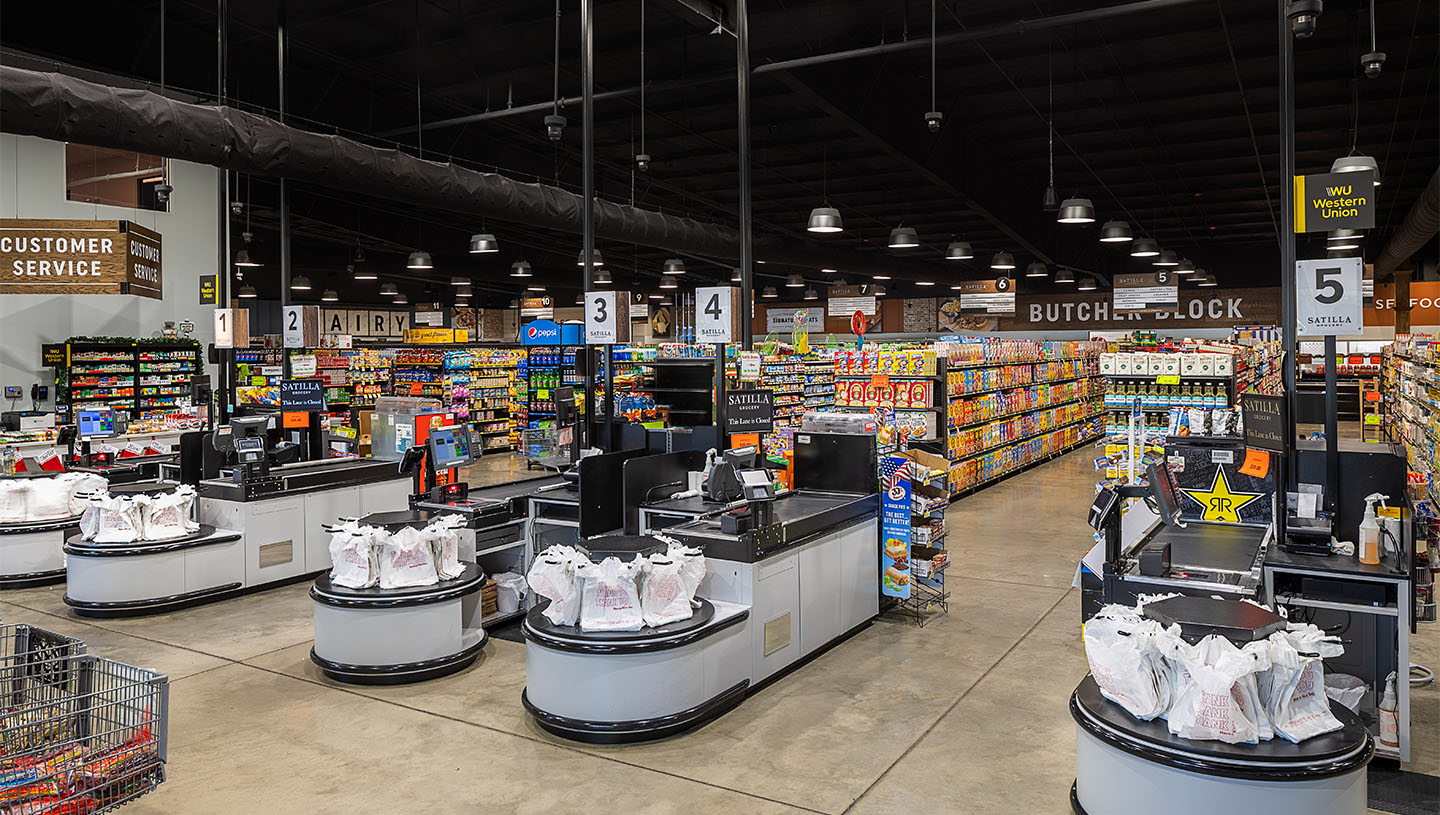 Hollowcore lighting in urban grocery store