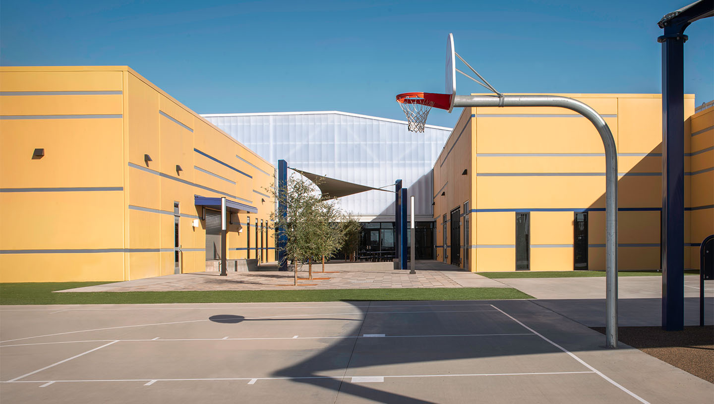 Basketball court with Lumiquad fixtures in background