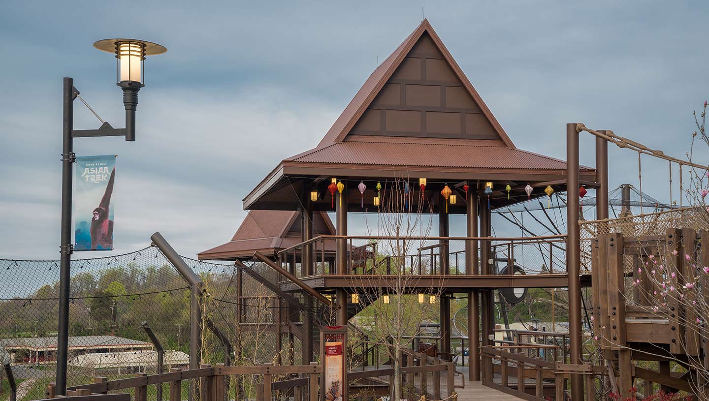 Luminaires from Eclipse light outdoor pavilion at dusk