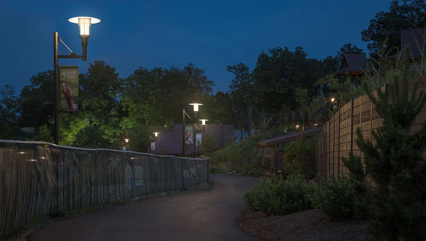 Pathway illuminated by Eclipse fixtures at night