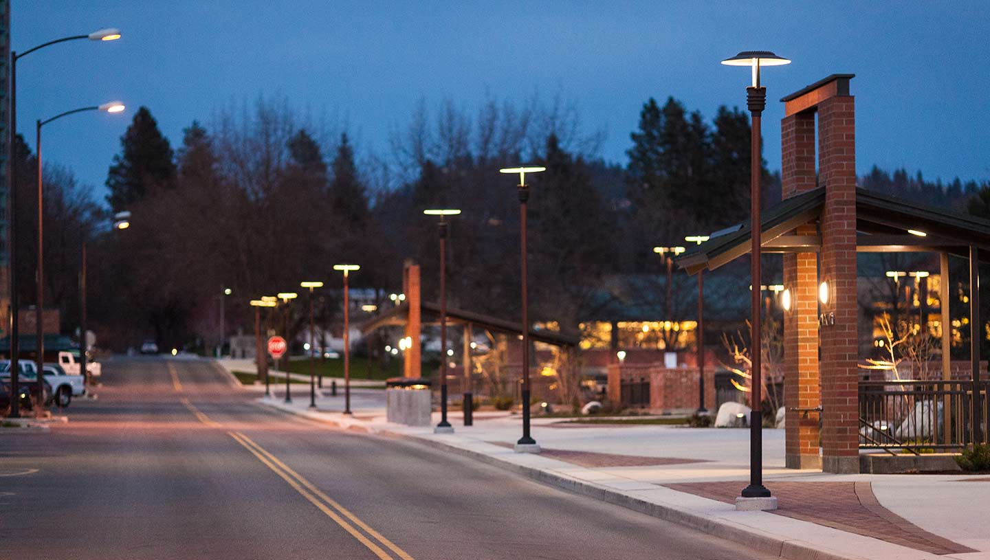 Maya fixtures light streets next to park