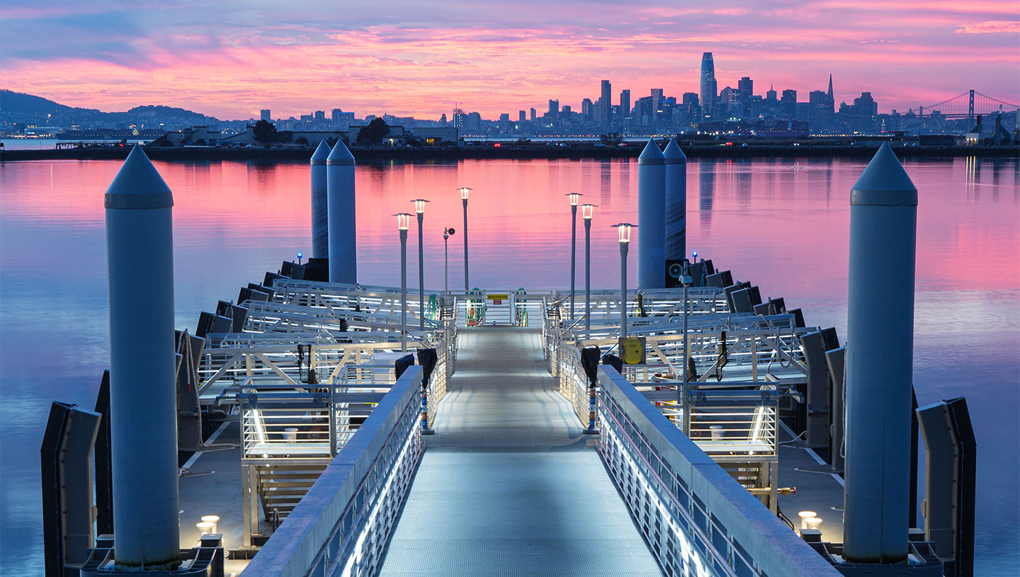 Eclipse fixtures illuminate floating dock at dusk