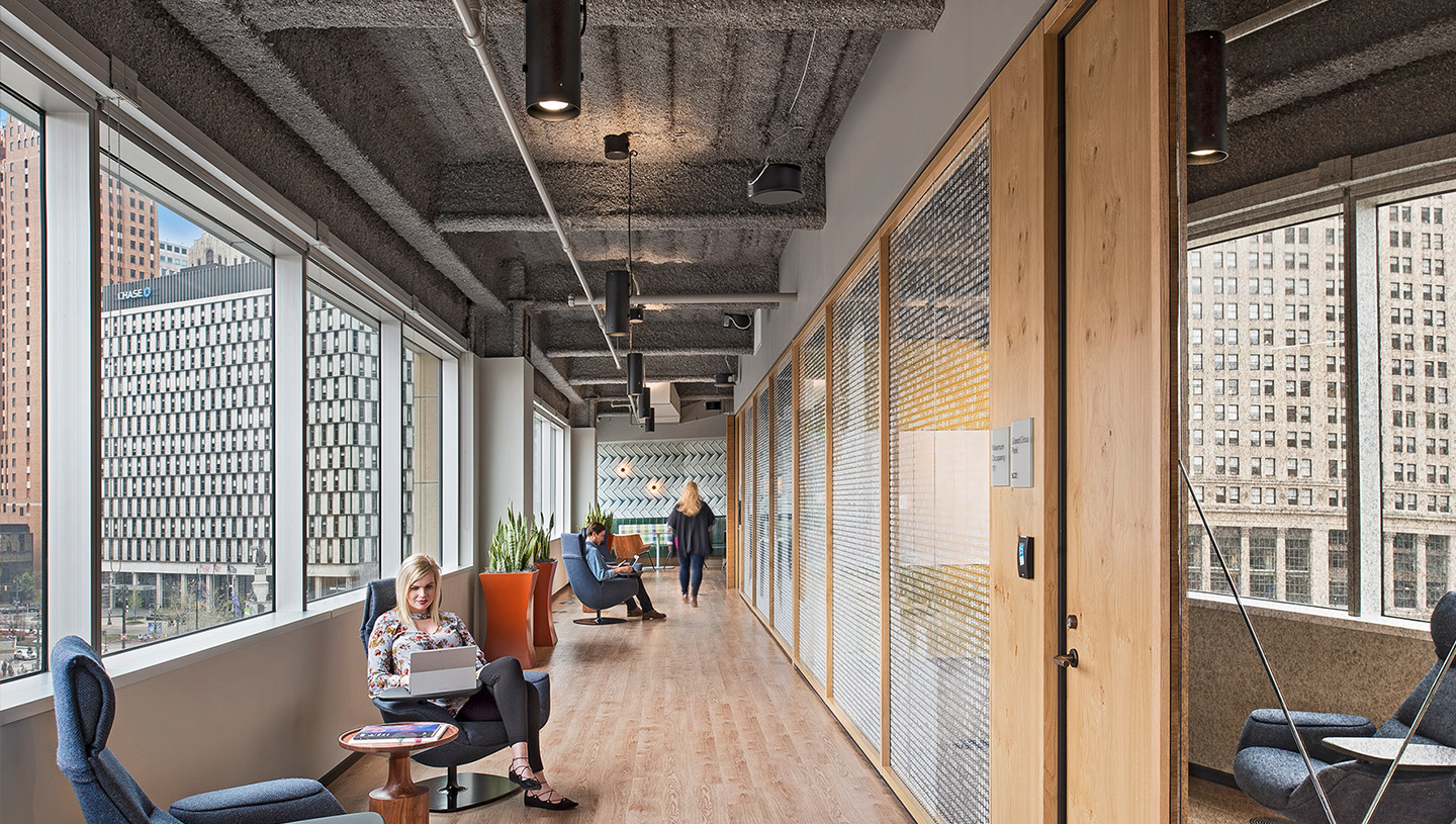 Office corridor illuminated by Syrios Pro