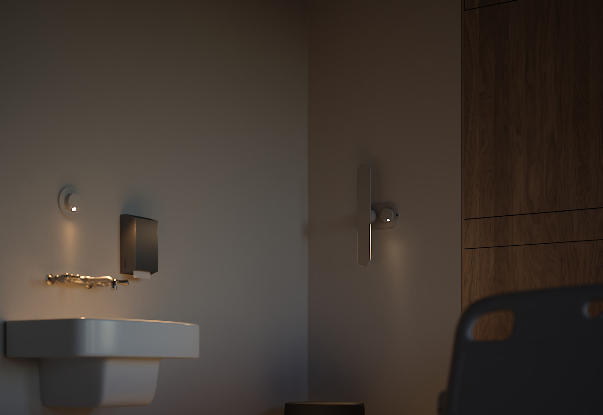 Patient room lit by Attend sconce from Nightingale