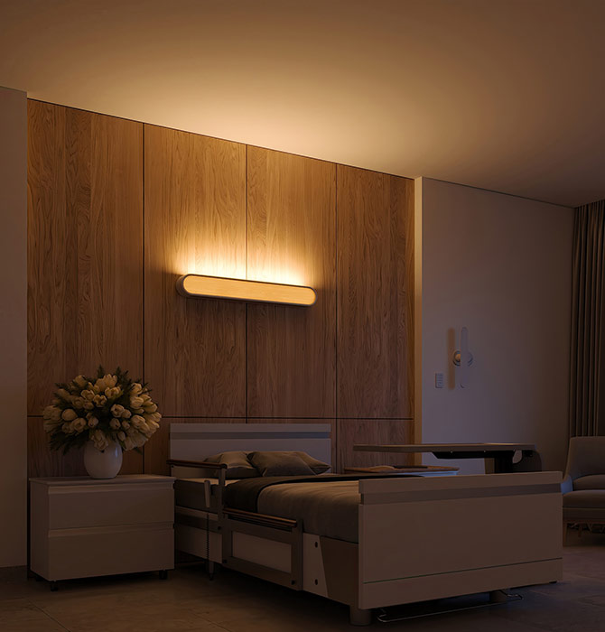 Respond™ headwall ambient lighting from Nightingale in patient long term care room