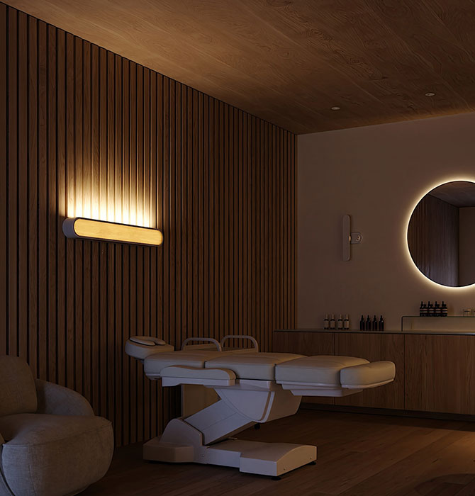 Nightingale’s Respond™ headwall ambient lighting illuminates spa room