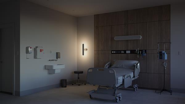 Attend™ sconce black finish ambient mode patient room 