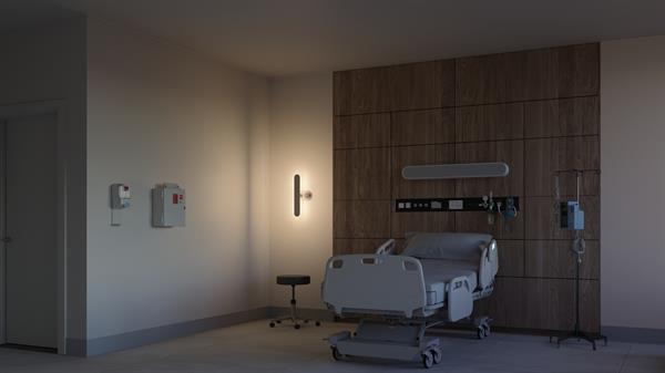 Attend™ sconce black finish ambient mode patient room 