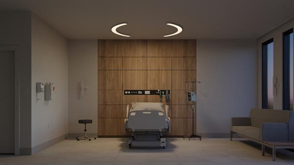 Embrace fixture in patient room 4000K ambient mode