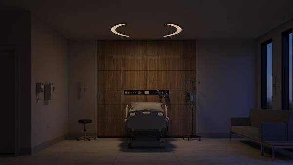 Embrace fixture in patient room 4000K night observation mode
